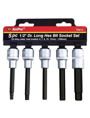 T33215 5 piece 1/2" Dr. Long Hex Bit Socket Set